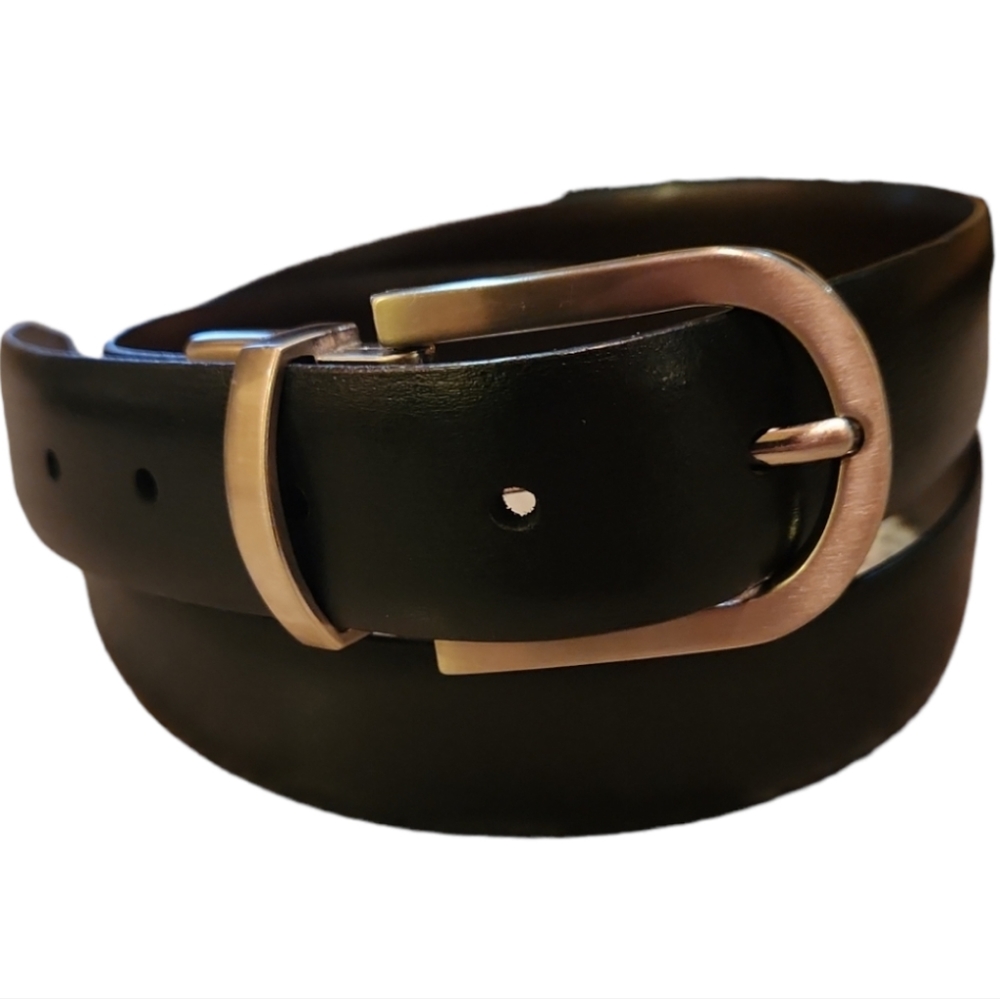 PERRY ELLIS 32 BLACK & SILVER LEATHER BELT